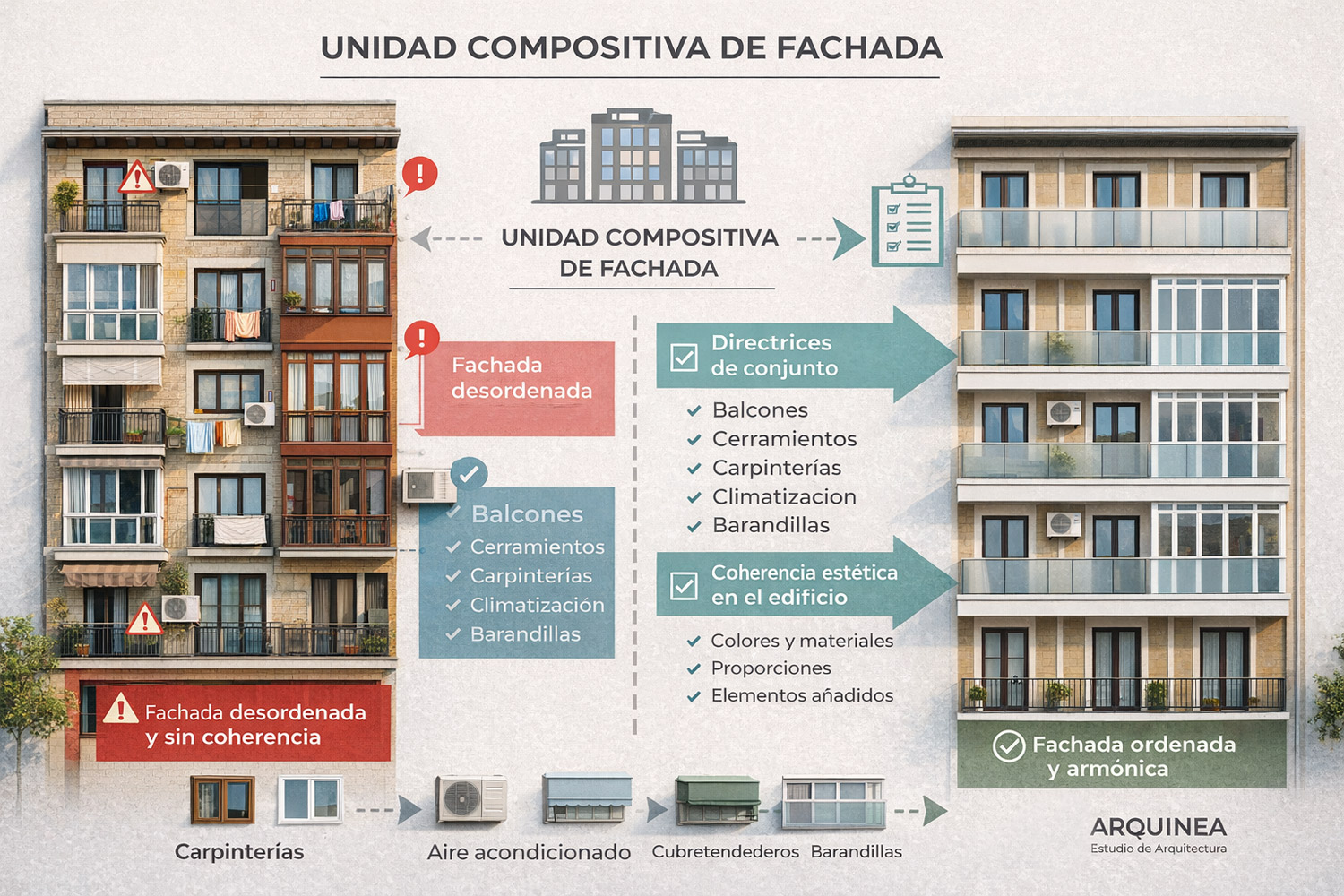 Unidad compositiva de fachada en edificios residenciales